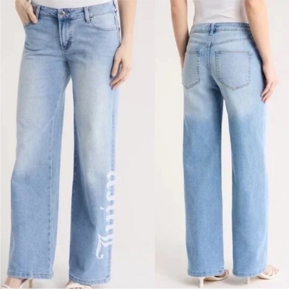 Juicy Couture Denim - Juicy Couture Logo Wide Leg Indigo Light Wash Blue Jeans 5/27 NWT